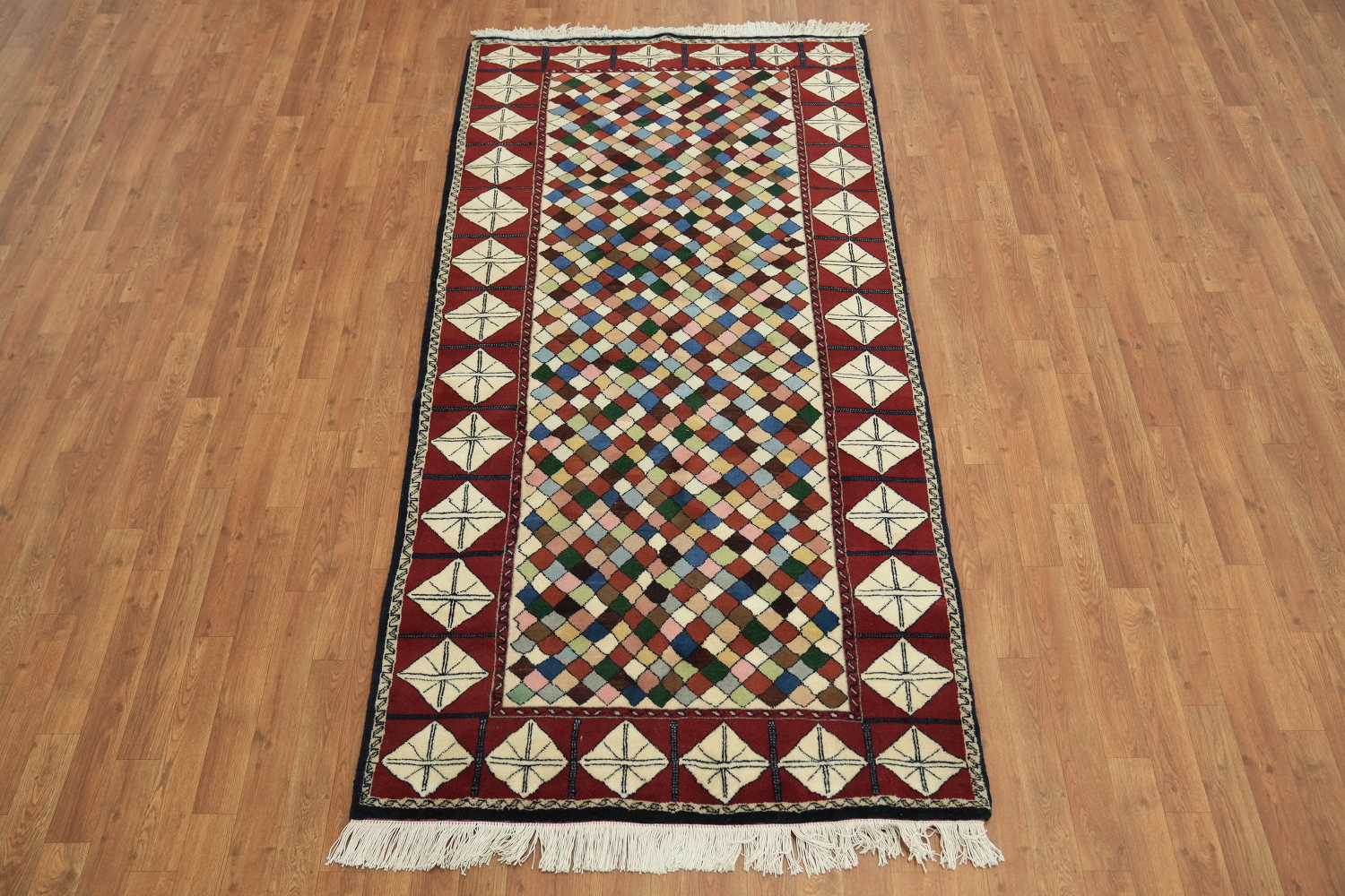 All-Over Checkered Ardebil Persian Runner Rug 4x8