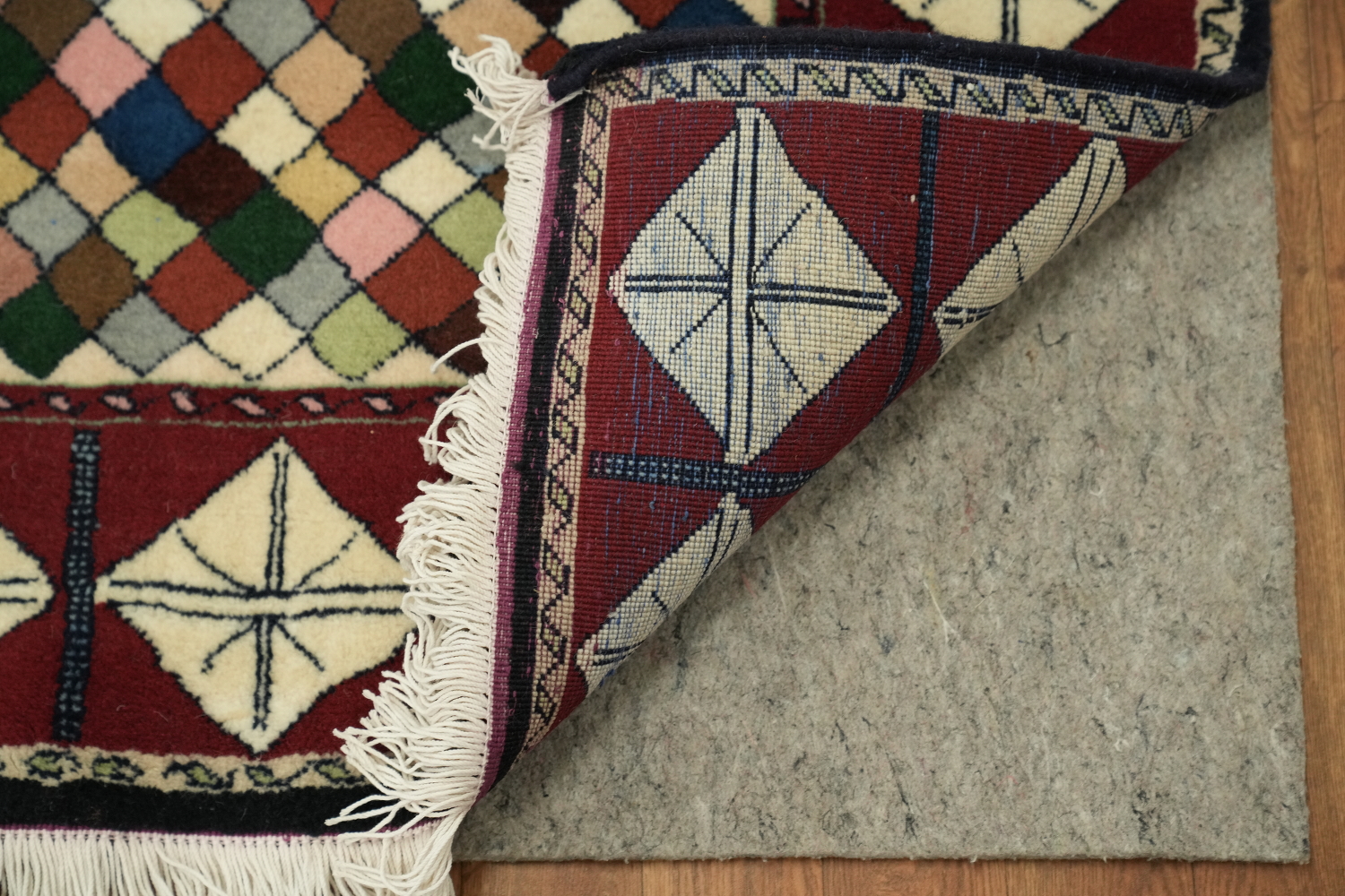 All-Over Checkered Ardebil Persian Runner Rug 4x8