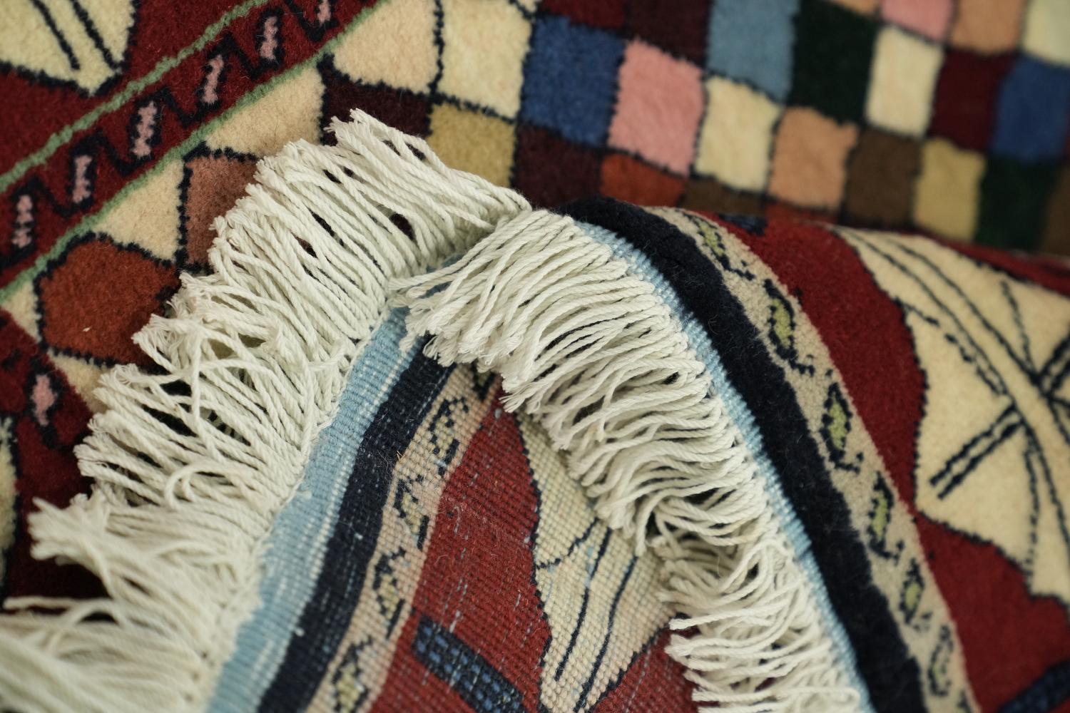 All-Over Checkered Ardebil Persian Runner Rug 4x8