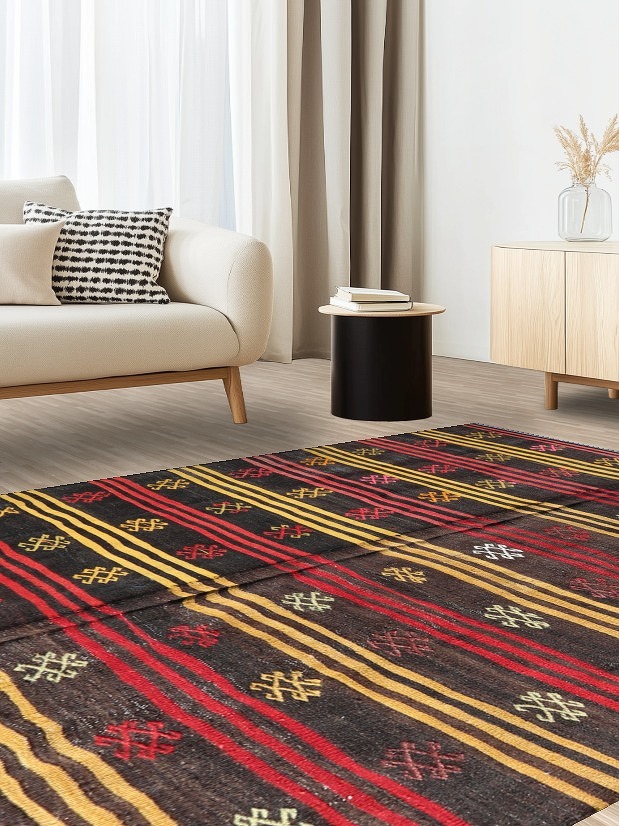 Vintage Tribal Hand-Woven Kilim Turkish Area Rug 7x10