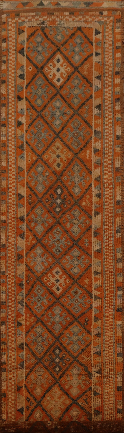 Vintage Geometric Moroccan Oriental Runner Rug 3x15