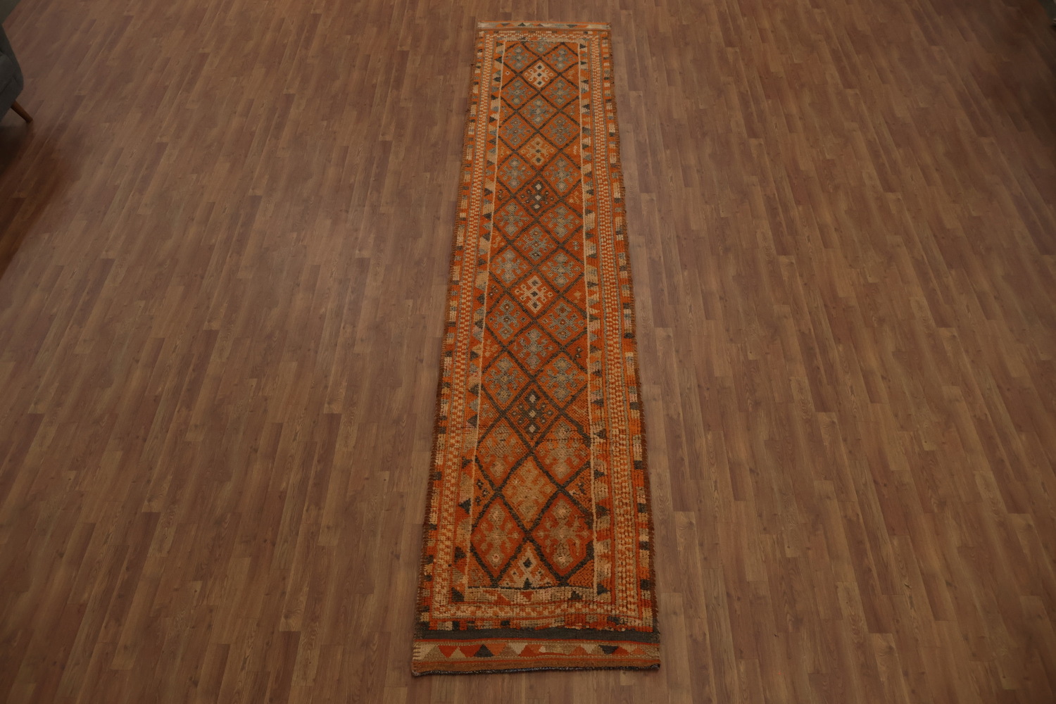 Vintage Geometric Moroccan Oriental Runner Rug 3x15