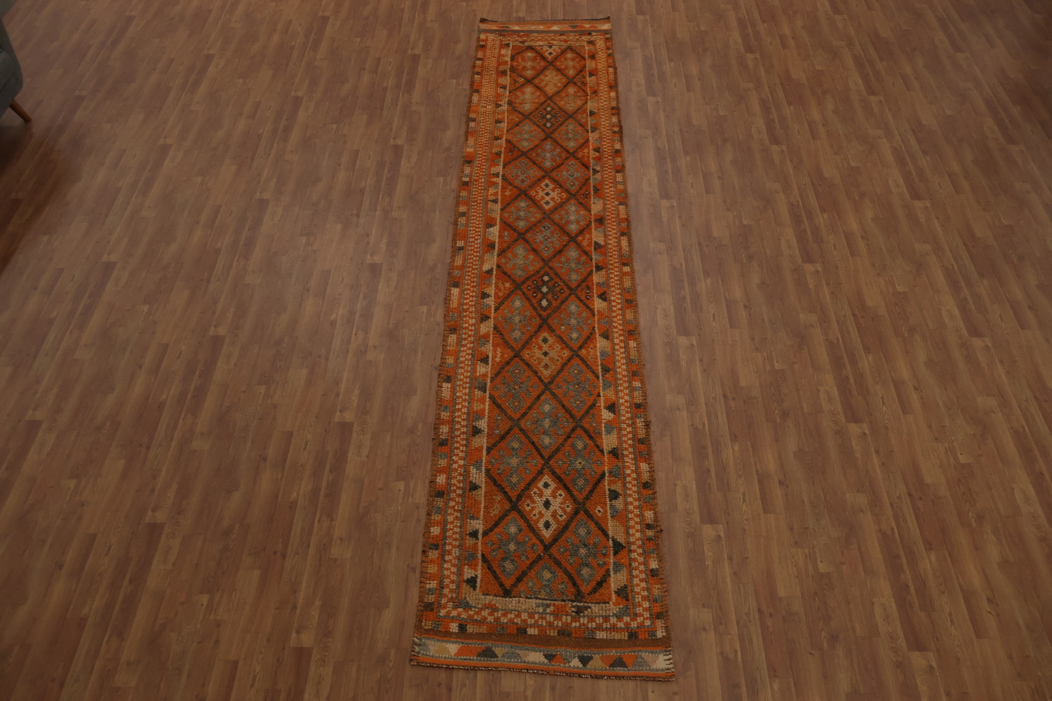 Vintage Geometric Moroccan Oriental Runner Rug 3x15