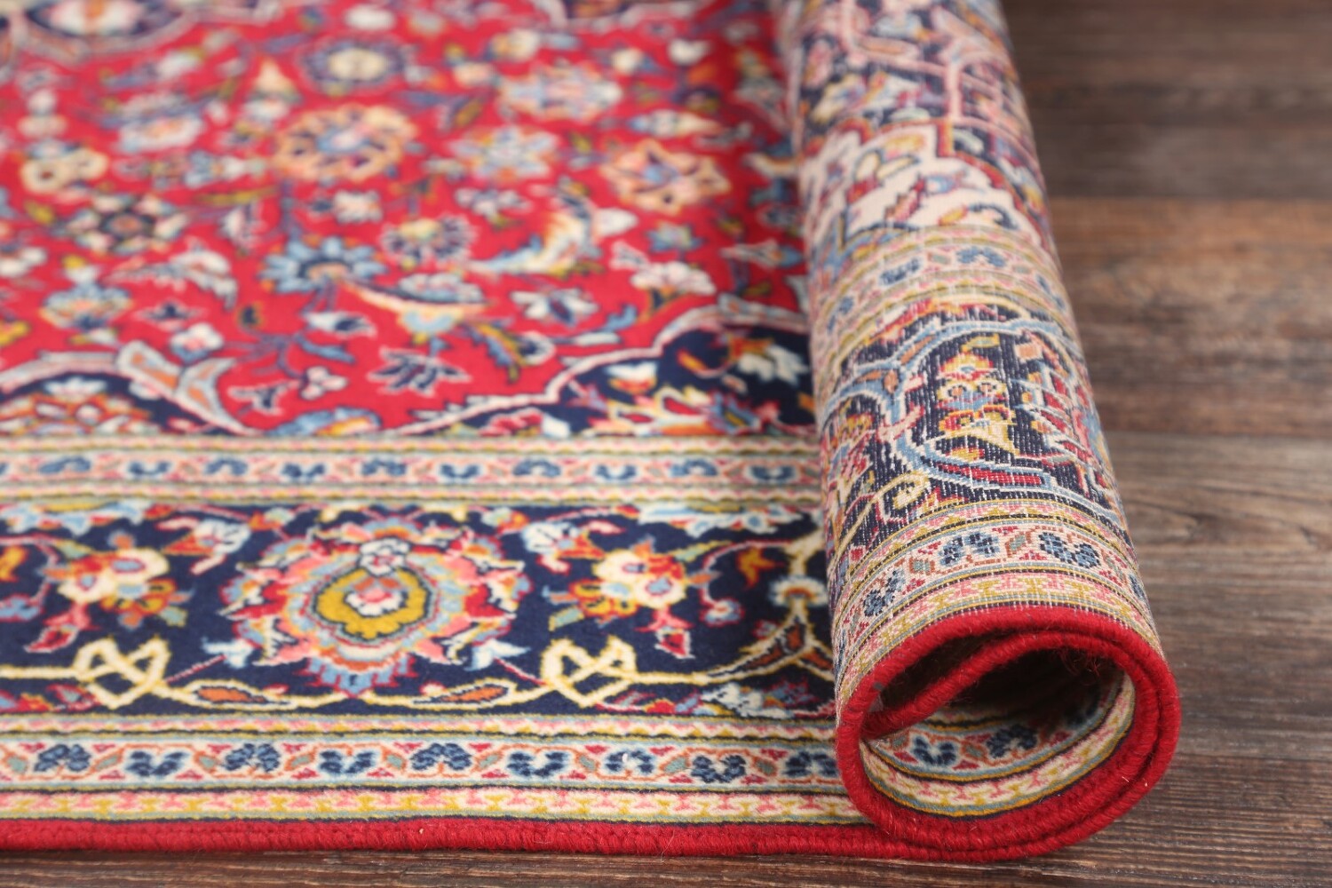 Set of 2 Floral Red Kashan Persian Area Rug 5x7