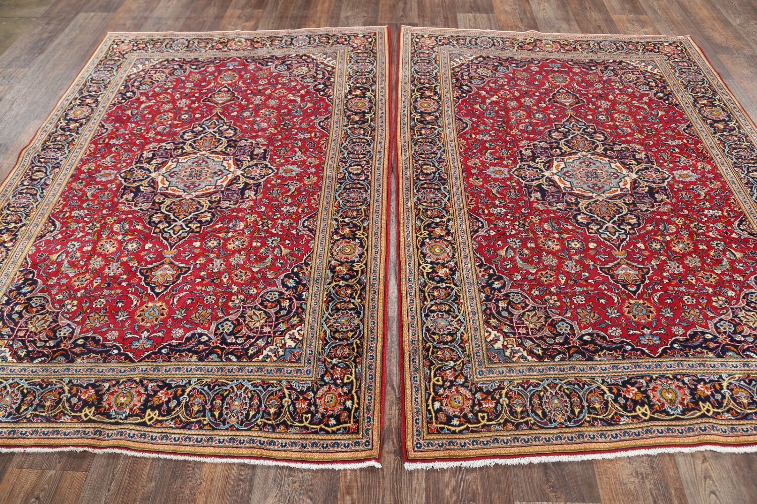 Set of 2 Floral Red Kashan Persian Area Rug 5x7