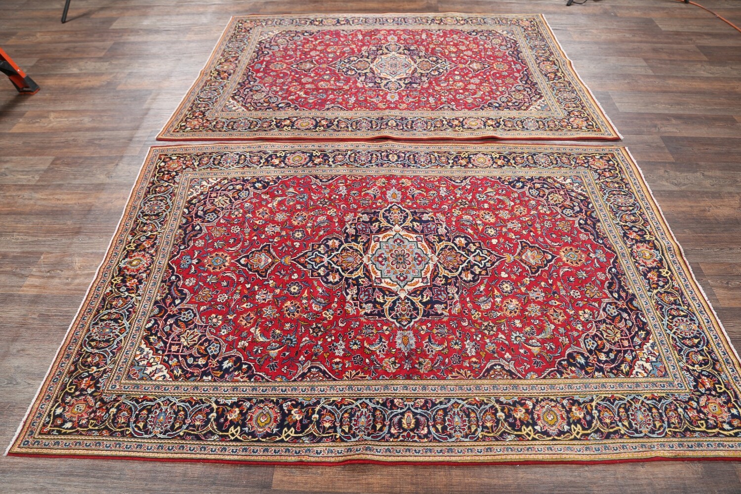 Set of 2 Floral Red Kashan Persian Area Rug 5x7