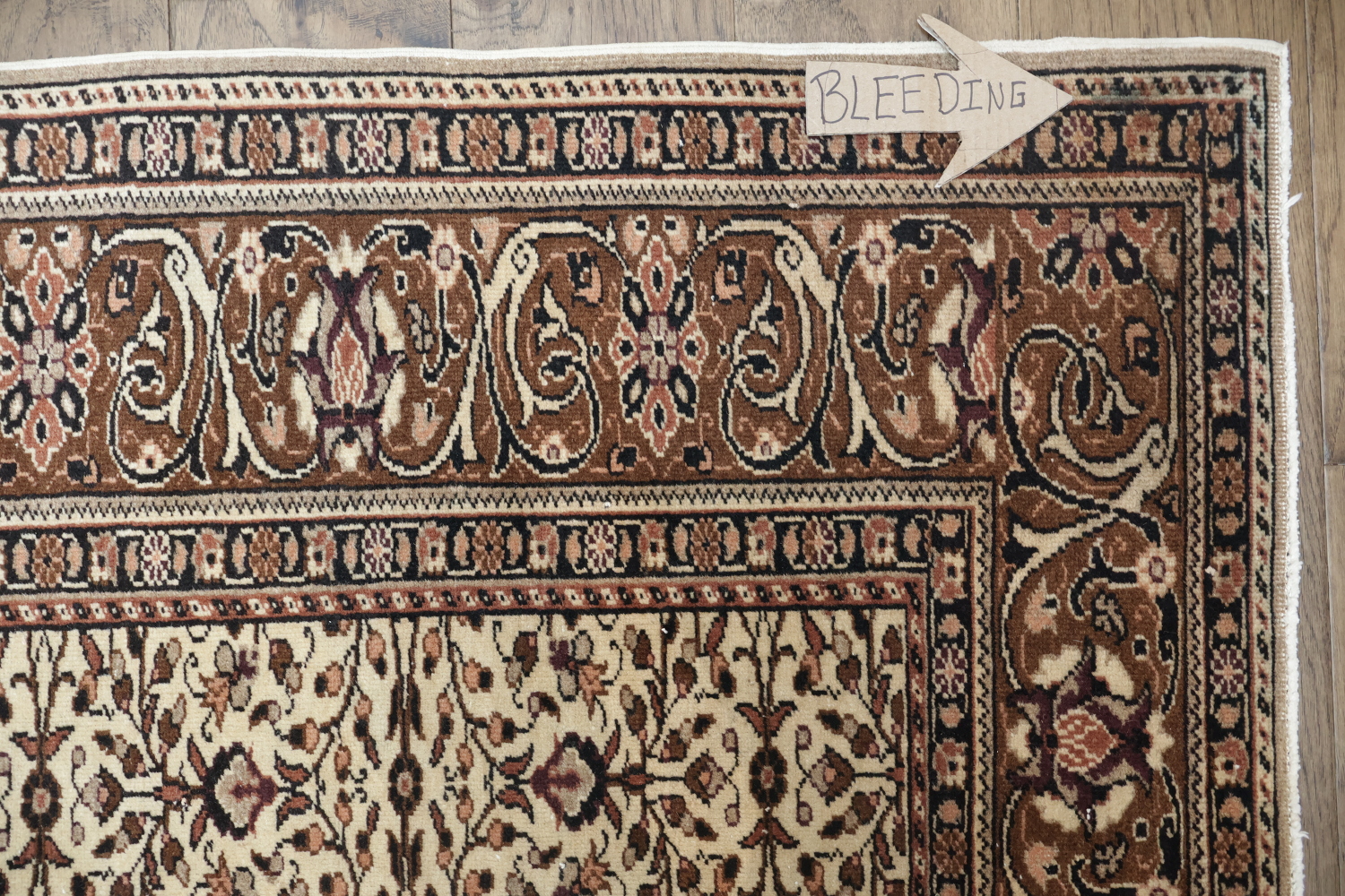 Vintage Floral Pattern Turkish Rug with Classic Brown Border Design 7x10