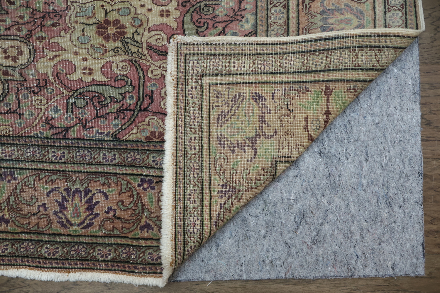 Antique Beige and Pink Geometric Anatolian Turkish Area Rug 6x10