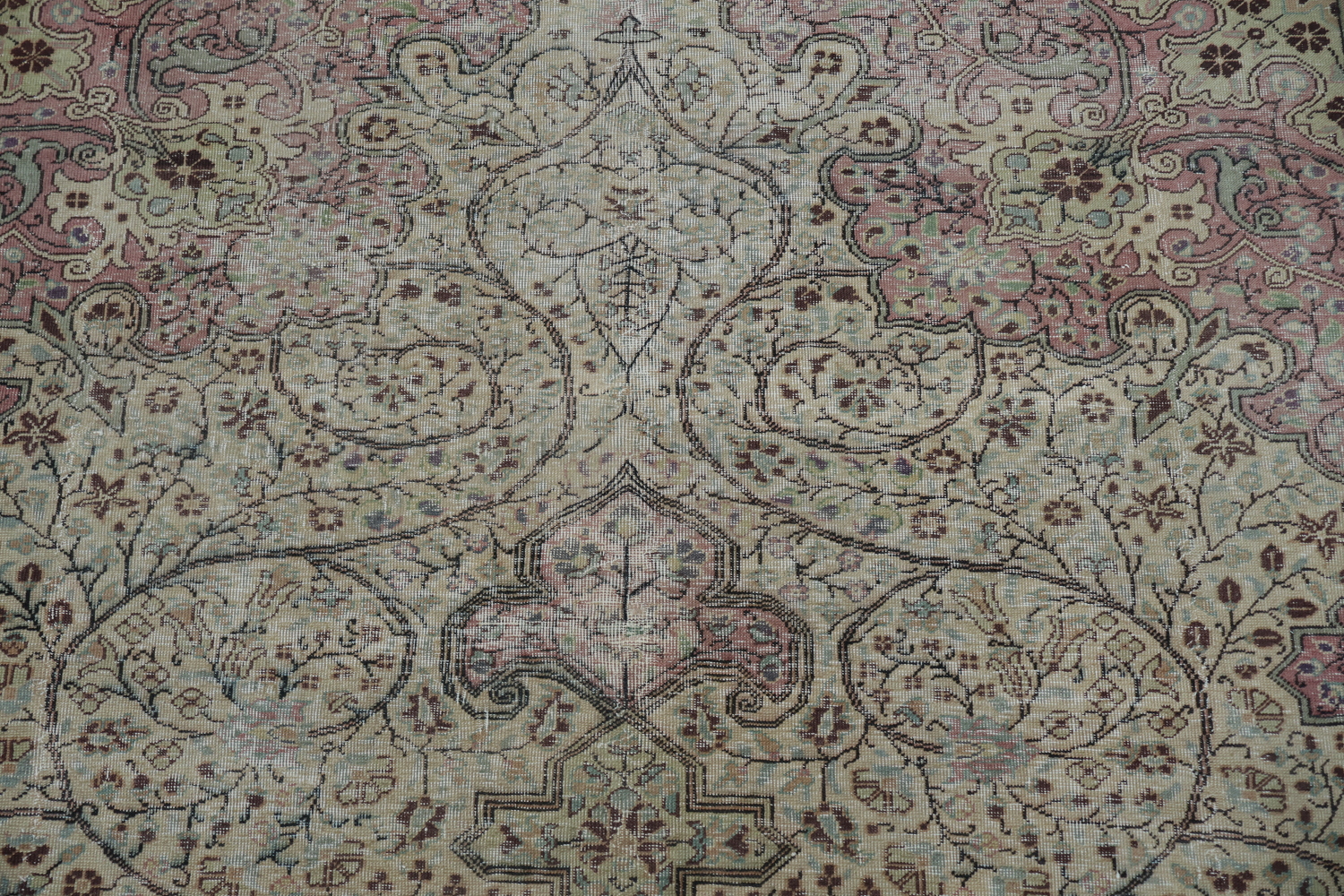 Antique Beige and Pink Geometric Anatolian Turkish Area Rug 6x10