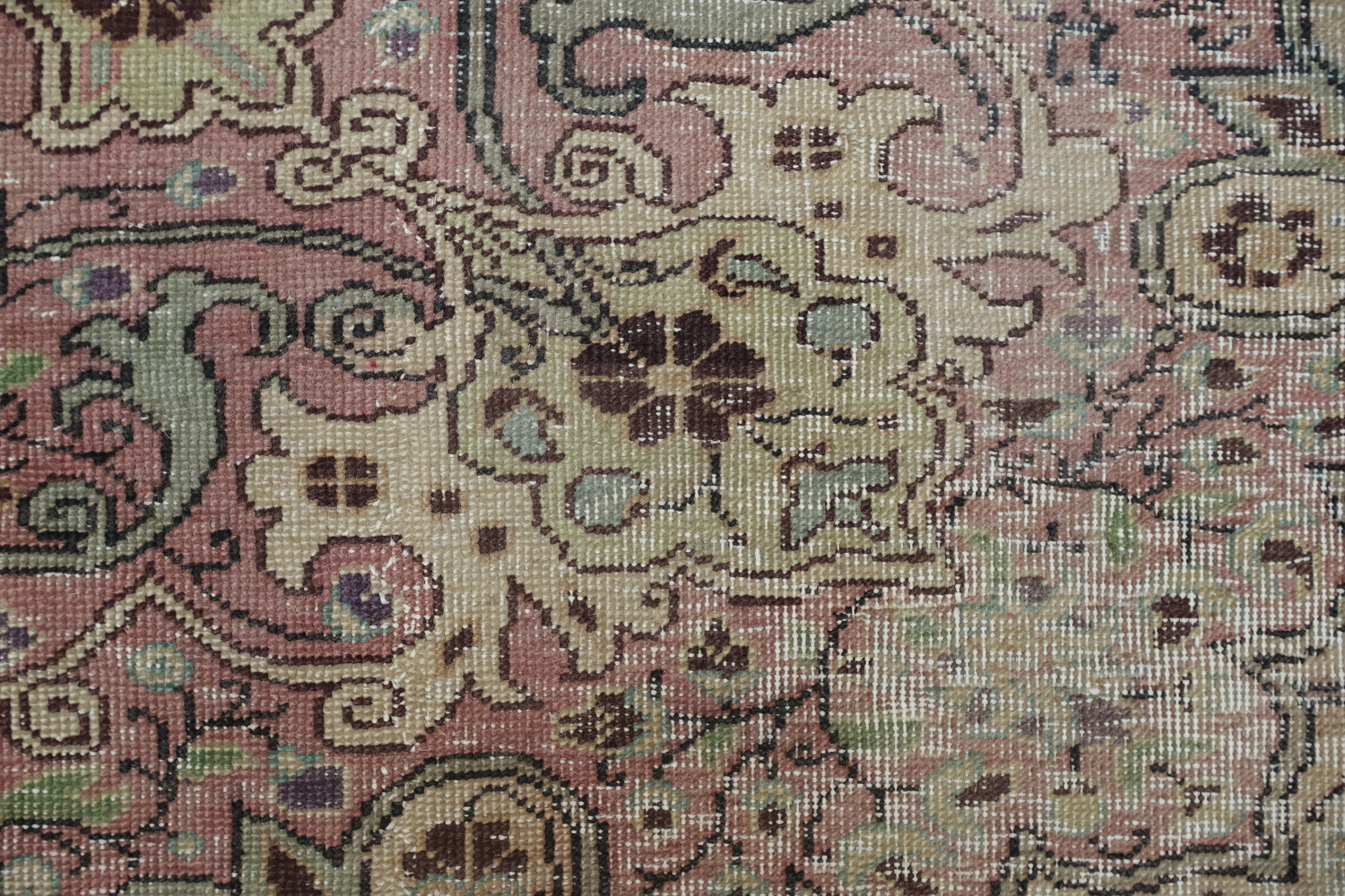 Antique Beige and Pink Geometric Anatolian Turkish Area Rug 6x10