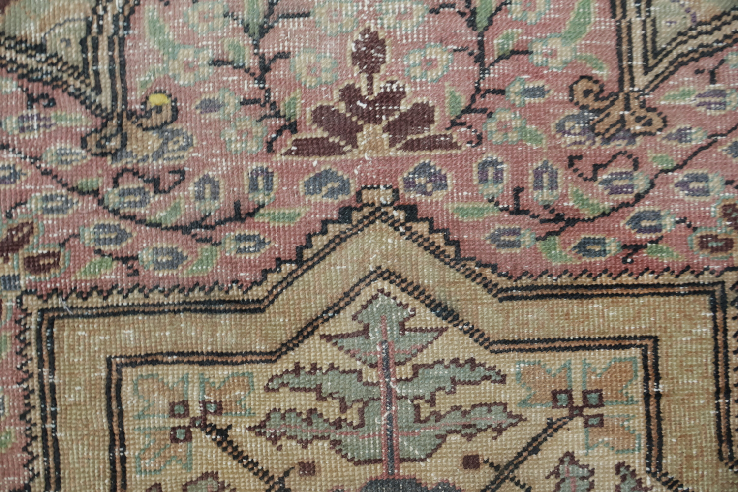 Antique Beige and Pink Geometric Anatolian Turkish Area Rug 6x10