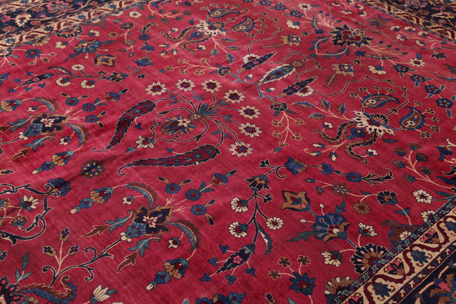 Pre-1900 Palace Size Antique Maroon 9x18 Kerman Lavar Persian Area Rug