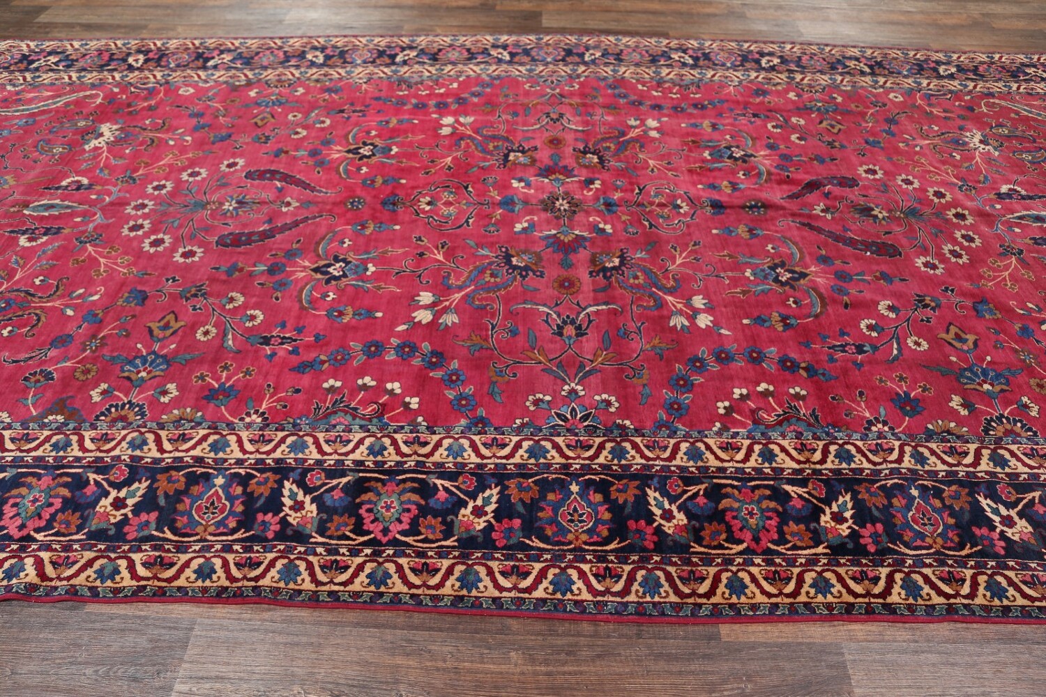 Pre-1900 Palace Size Antique Maroon 9x18 Kerman Lavar Persian Area Rug