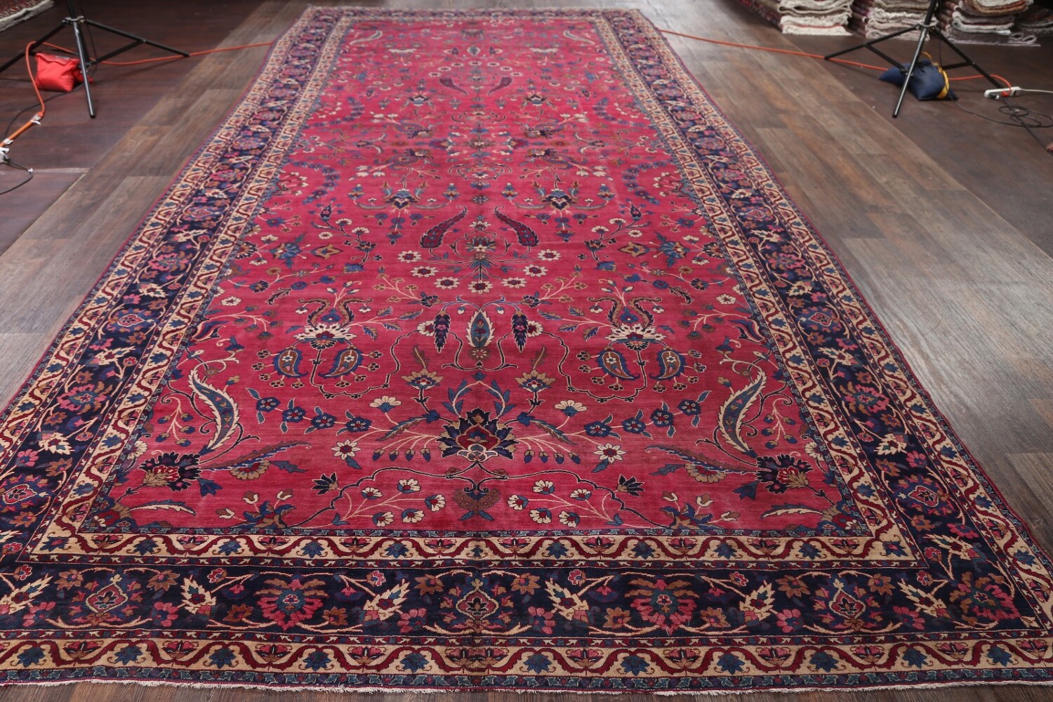 Pre-1900 Palace Size Antique Maroon 9x18 Kerman Lavar Persian Area Rug