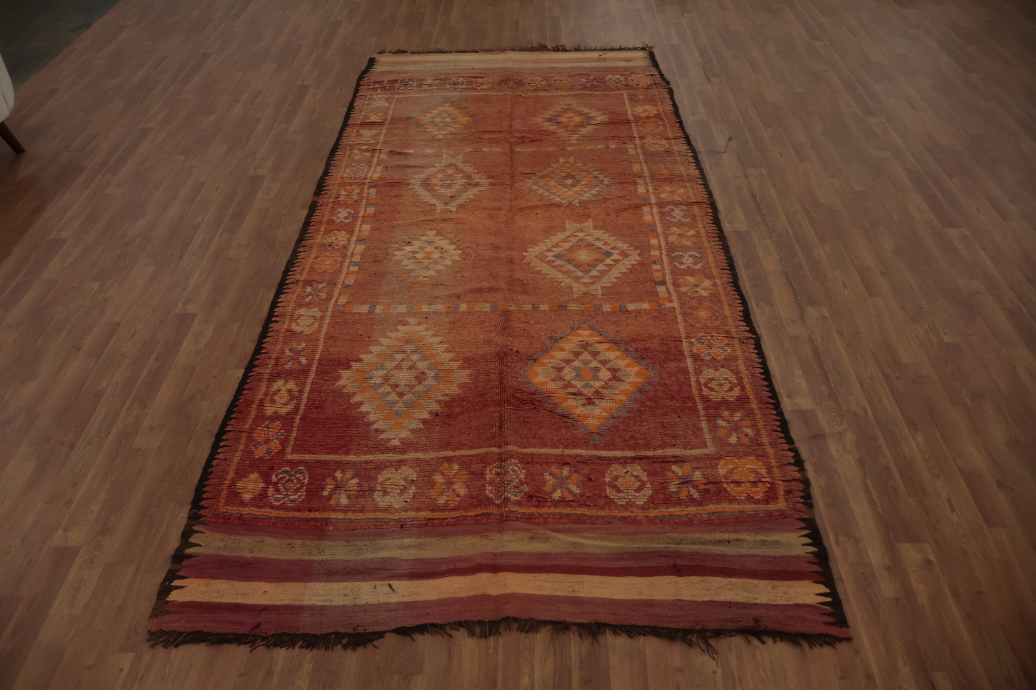 Antique Moroccan Area Rug 5x12 with Warm Colors and Tribal Designs