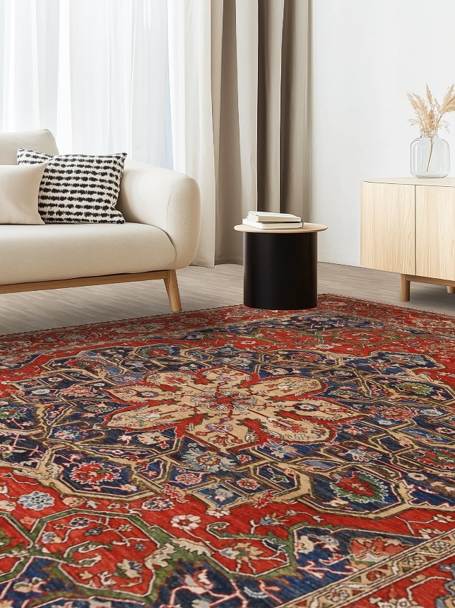 Geometric Heriz Serapi Vegetable Dye Oriental Area Rug 9x12