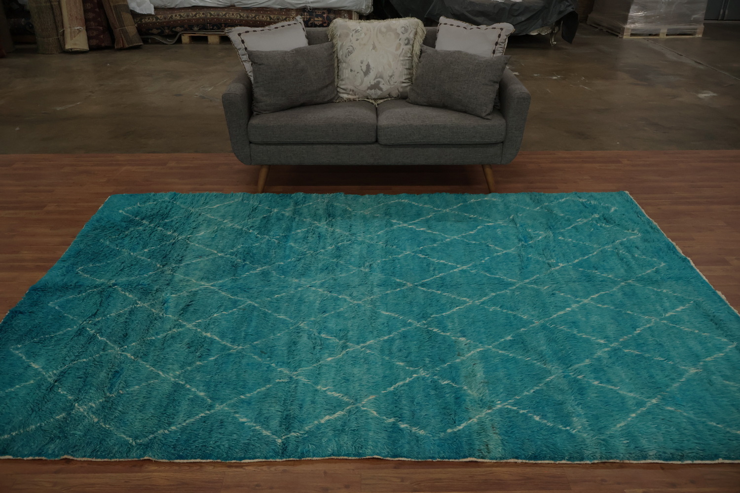 Teal Moroccan Area Rug 6x10 with Geometric Diamond Designs