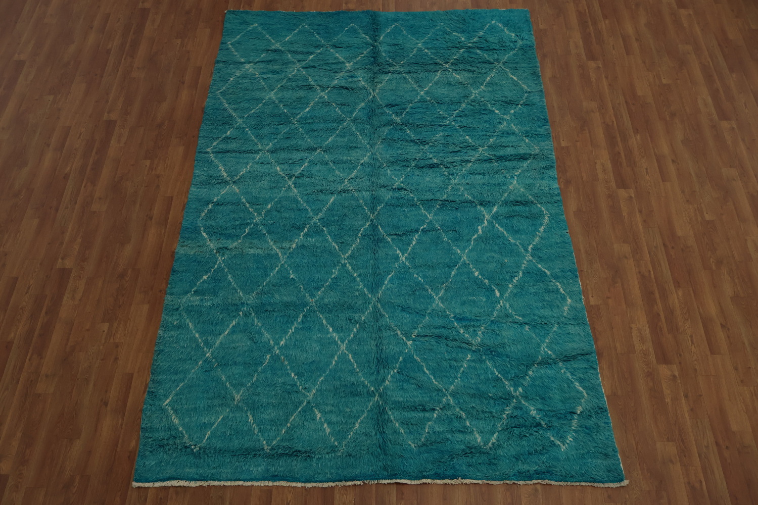 Teal Moroccan Area Rug 6x10 with Geometric Diamond Designs