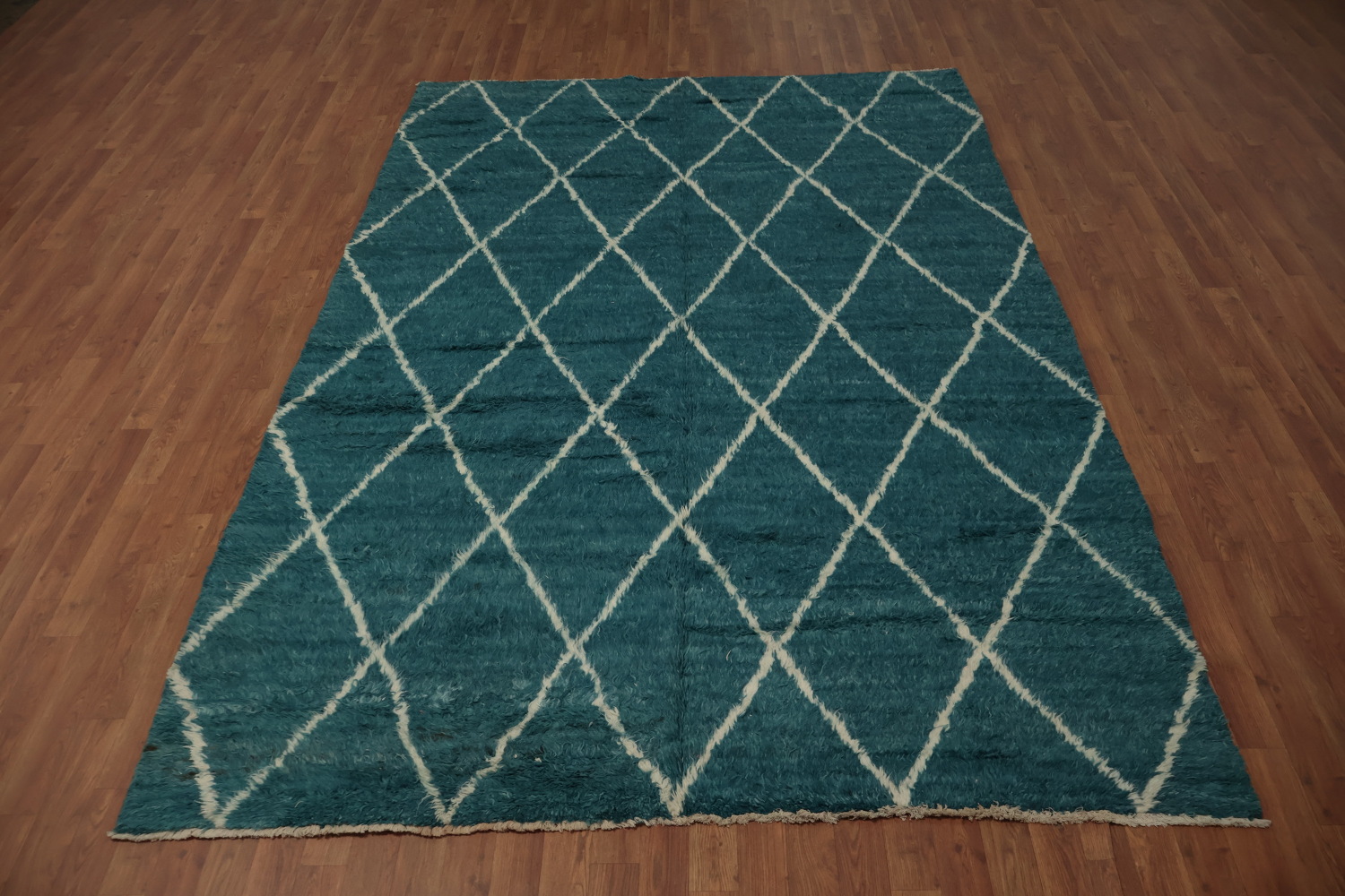 Sophisticated Teal Diamond Moroccan Area Rug 7x10 for Elegant Interiors