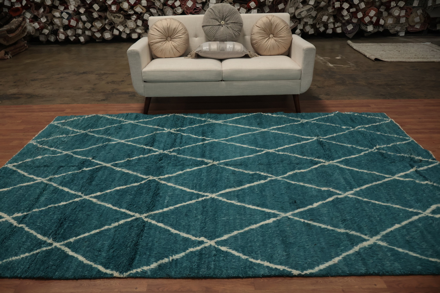 Sophisticated Teal Diamond Moroccan Area Rug 7x10 for Elegant Interiors