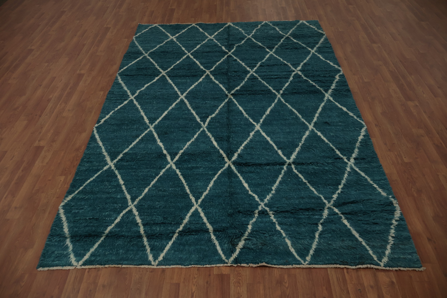 Sophisticated Teal Diamond Moroccan Area Rug 7x10 for Elegant Interiors