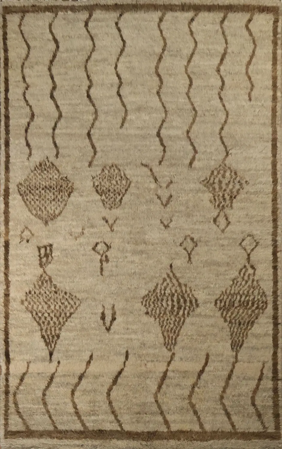 5'x8' Rustic Moroccan Beige Rug with Brown Intricate Tribal Designs
