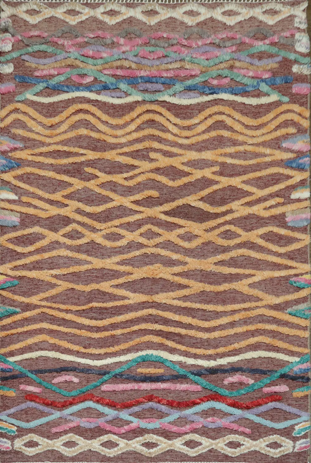 Vibrant Waves and Zigzag Motif on a Contemporary Rug 7x10