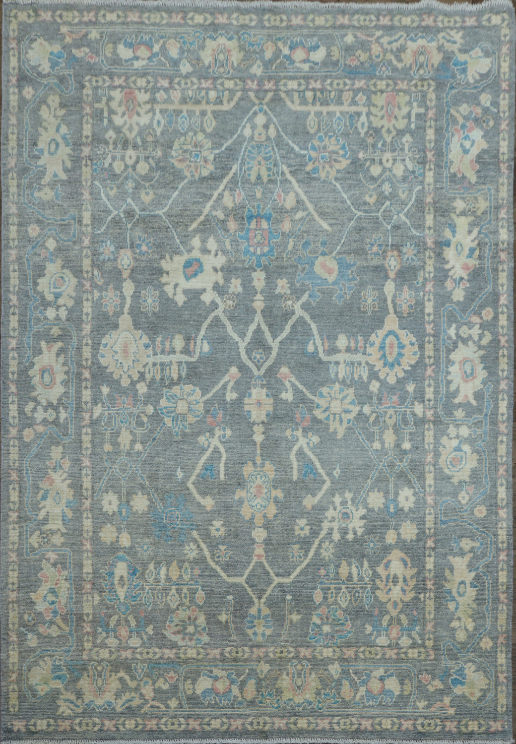 Sophisticated Floral Oushak Turkish Rug in Soft Gray for Timeless Home Decor 6x9