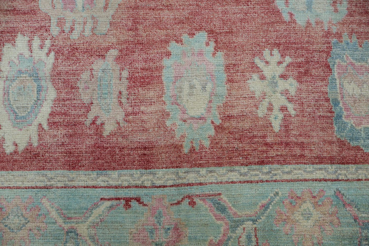 Chic Red and Aqua Oushak Turkish Rug for Modern Aesthetic Decor 6x9