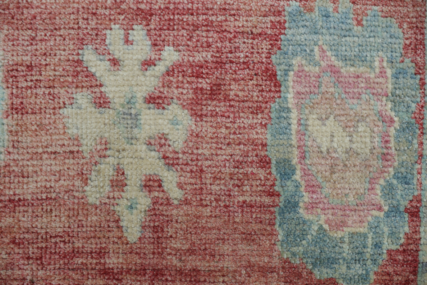 Chic Red and Aqua Oushak Turkish Rug for Modern Aesthetic Decor 6x9