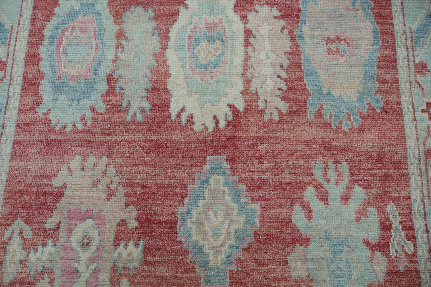 Chic Red and Aqua Oushak Turkish Rug for Modern Aesthetic Decor 6x9