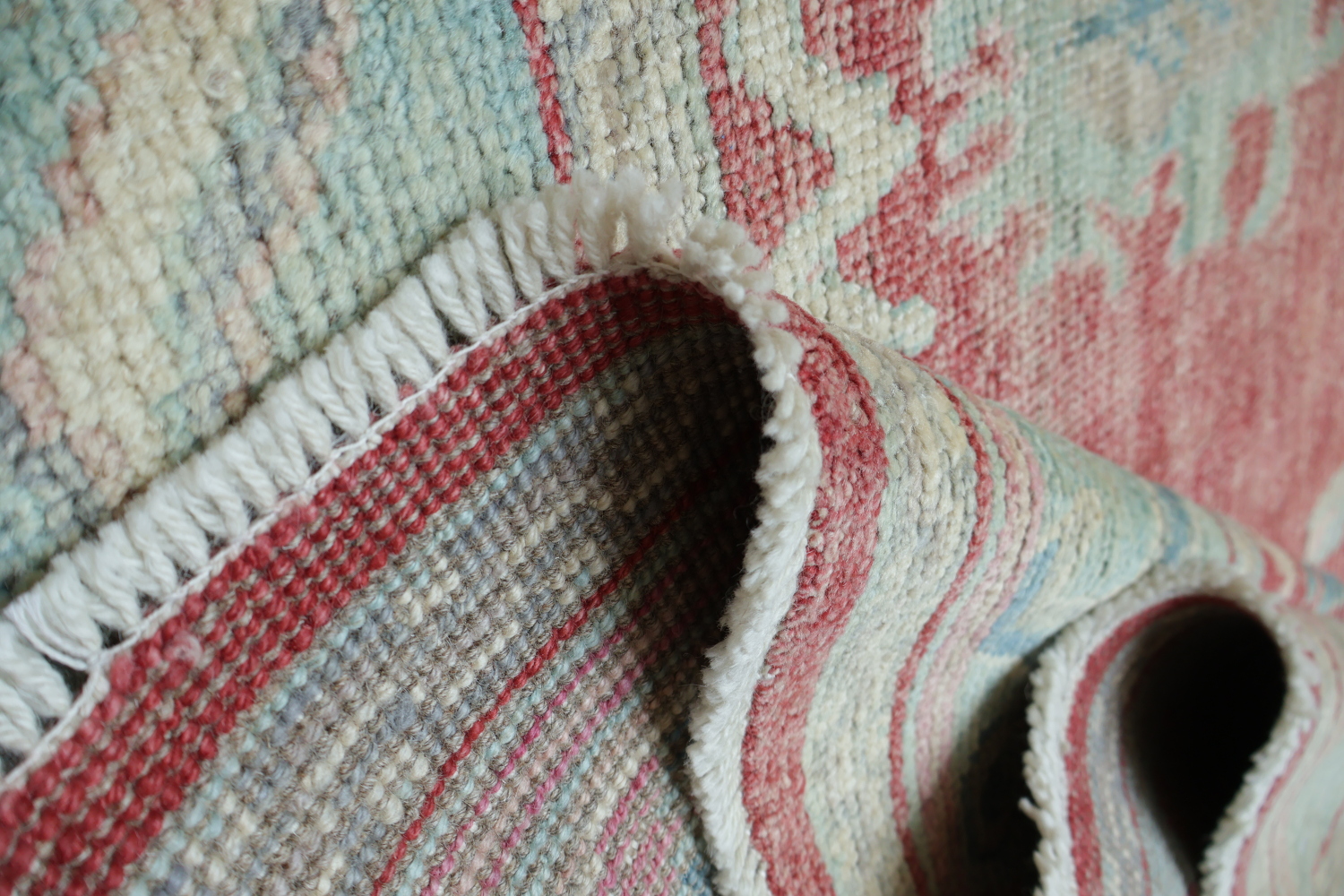 Chic Red and Aqua Oushak Turkish Rug for Modern Aesthetic Decor 6x9