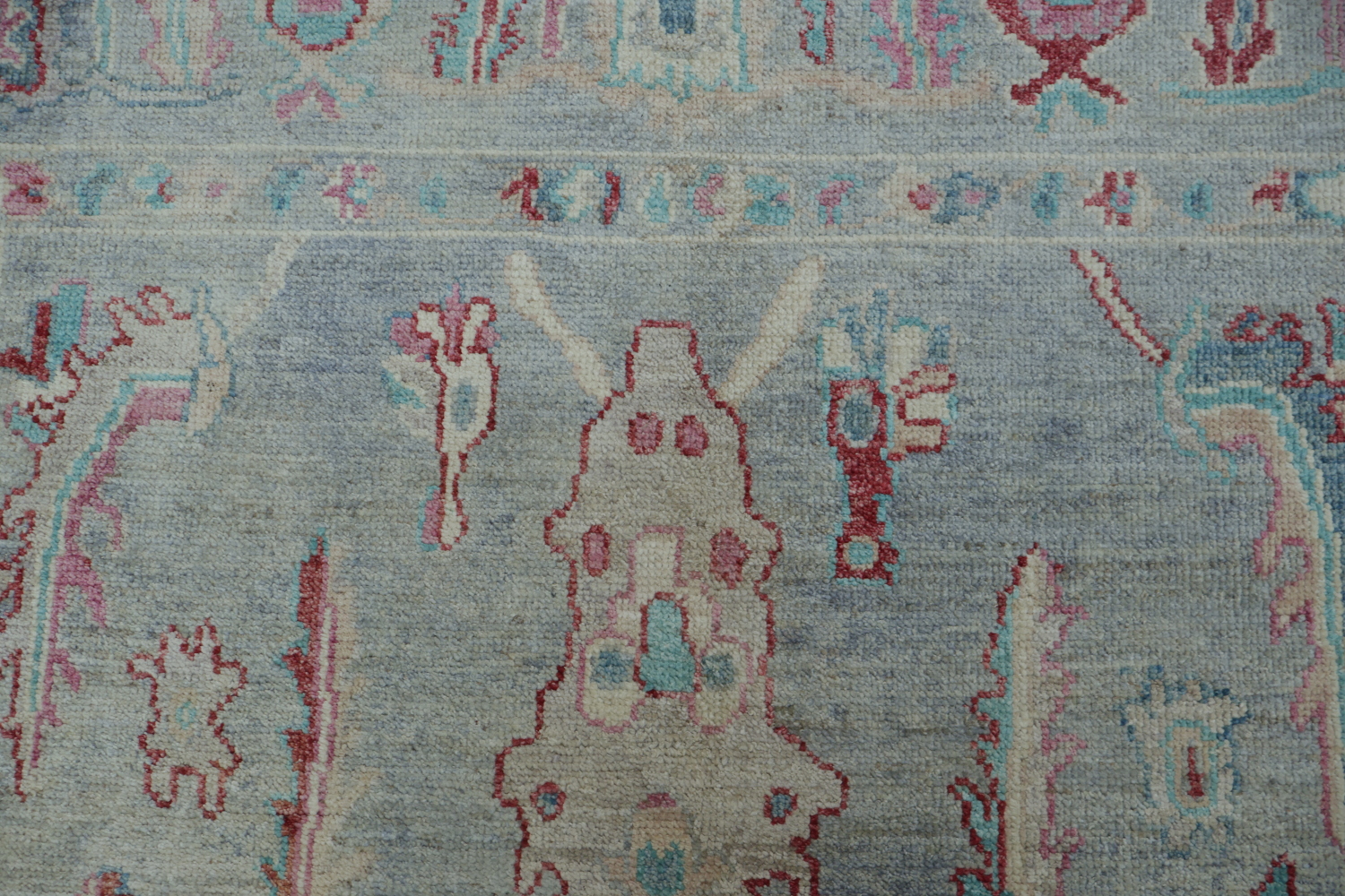 Chic Gray Oushak Turkish Designer Rug in Muted Blues and Reds 6x9