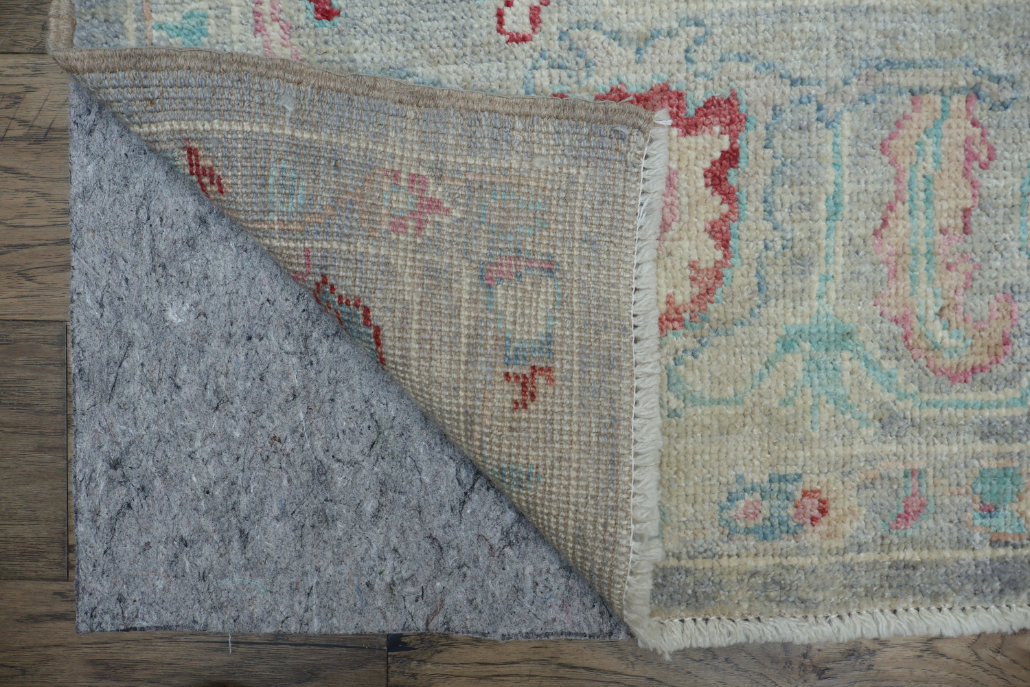 Chic Gray Oushak Turkish Designer Rug in Muted Blues and Reds 6x9
