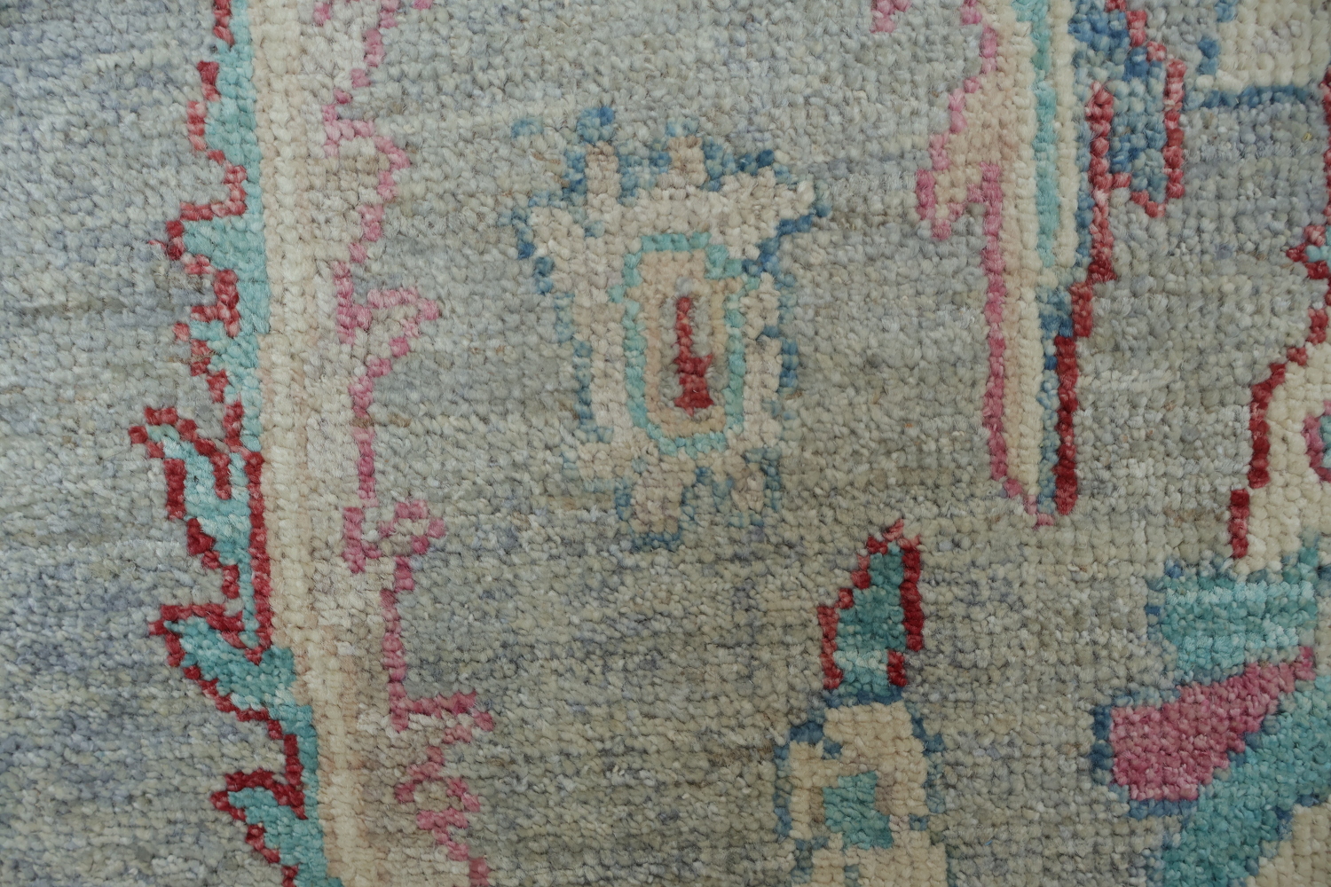 Chic Gray Oushak Turkish Designer Rug in Muted Blues and Reds 6x9