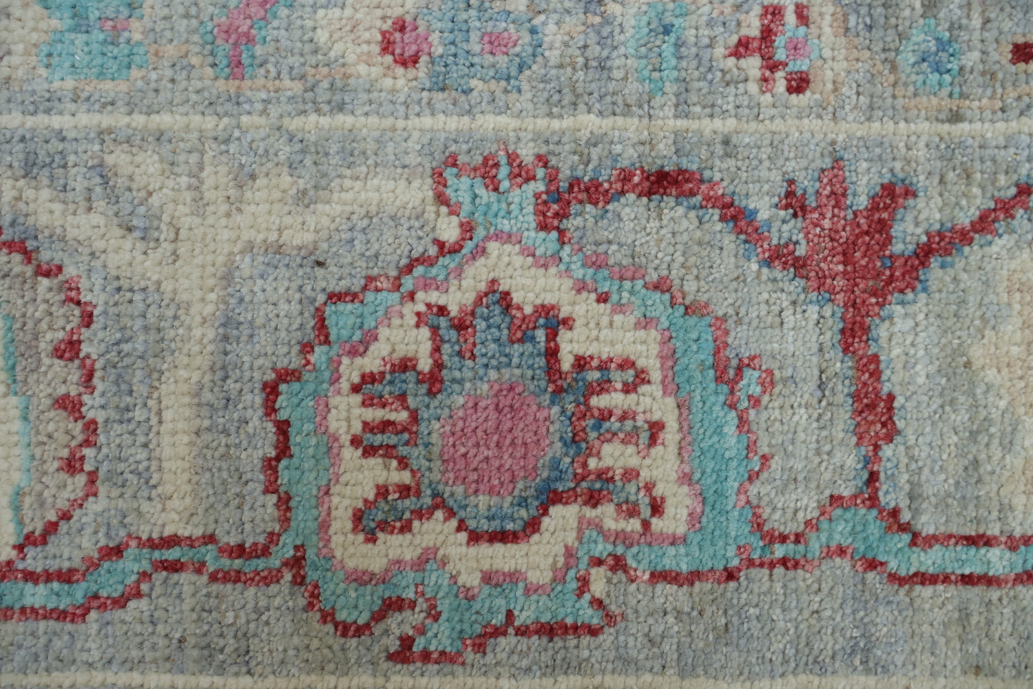Chic Gray Oushak Turkish Designer Rug in Muted Blues and Reds 6x9