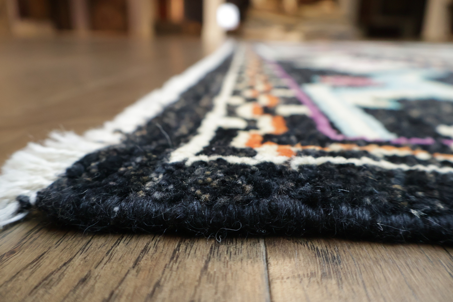 Bright and Whimsical Black Oushak Turkish Rug with Abstract Elements 8x11