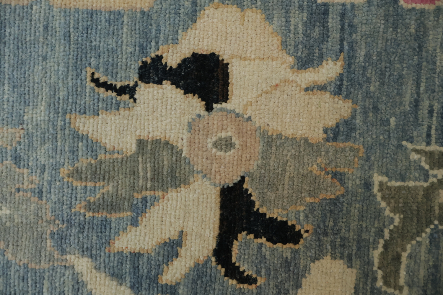 Elegant Grey Blue and Pink Oushak Turkish Rug with Traditional Design Motifs