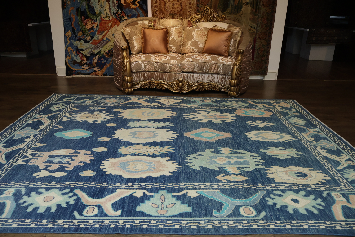 Midnight Blue Authentic Oushak Turkish Iconic Rug 9x11
