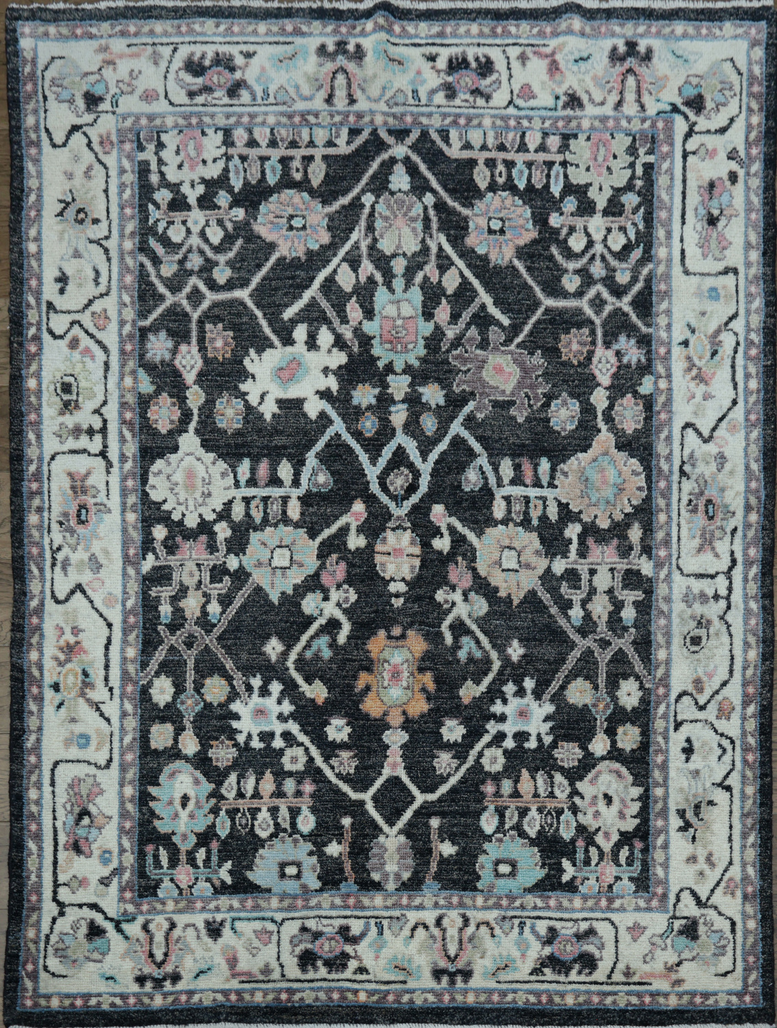 Black Floral Oushak Oriental Area Rug 5x6