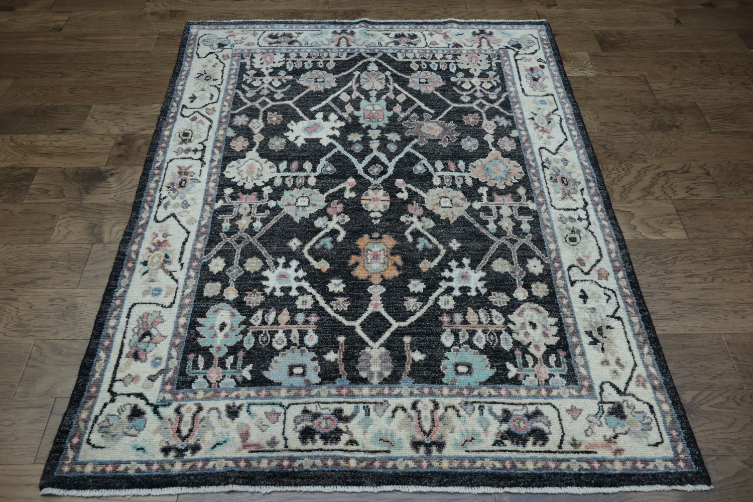 Black Floral Oushak Oriental Area Rug 5x6