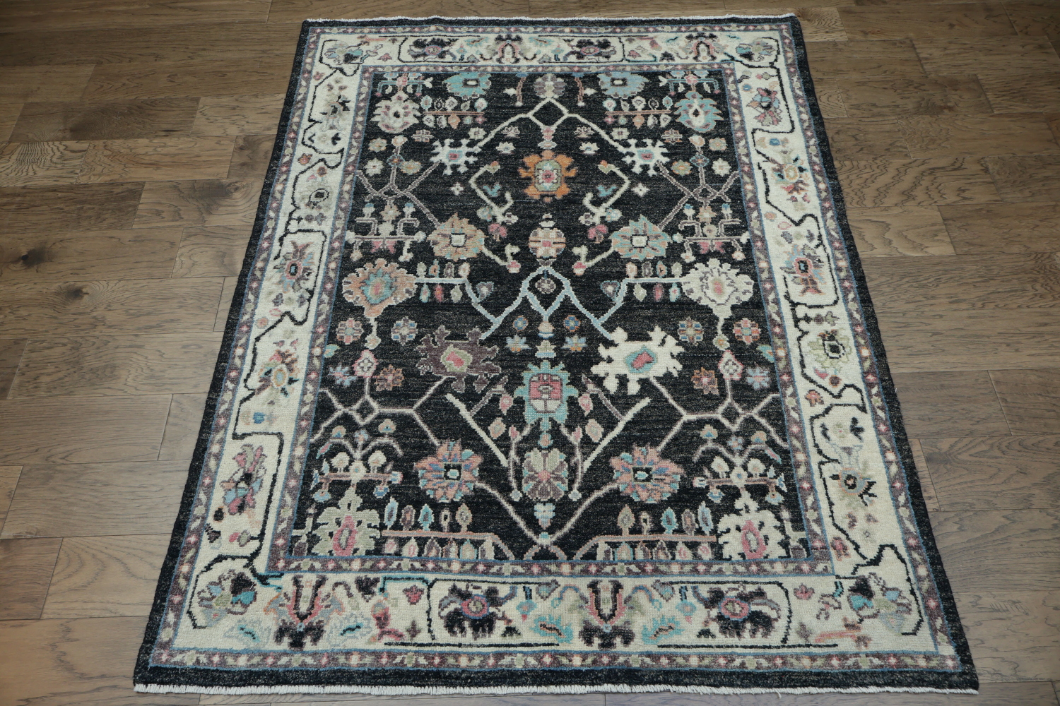 Black Floral Oushak Oriental Area Rug 5x6