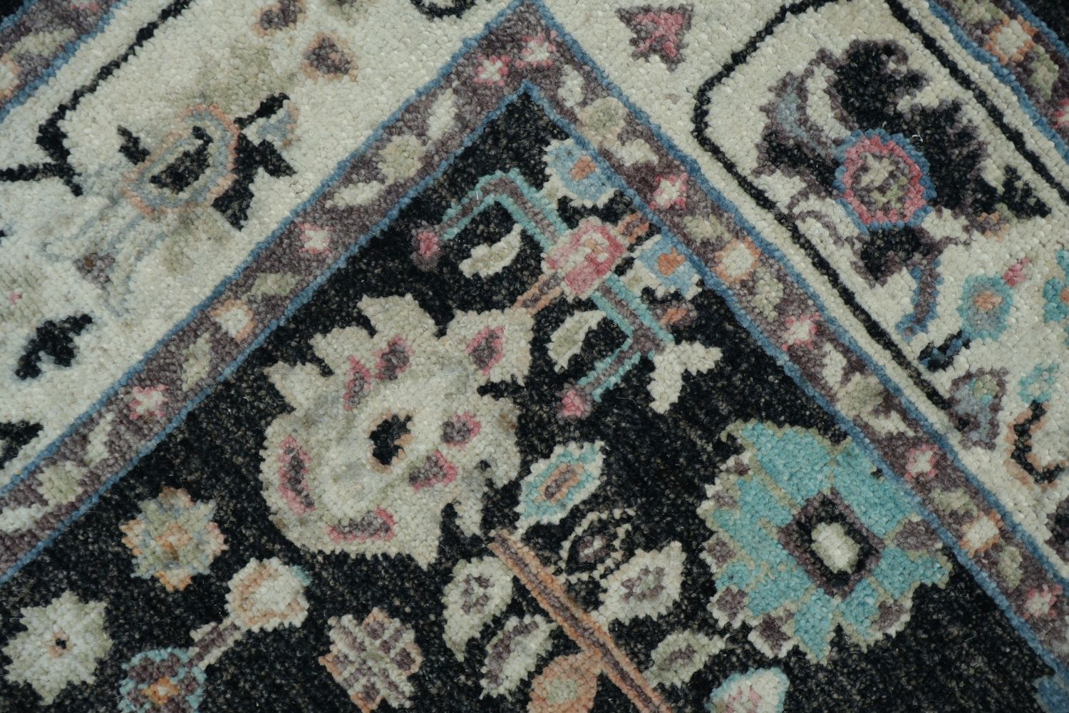 Black Floral Oushak Oriental Area Rug 5x6