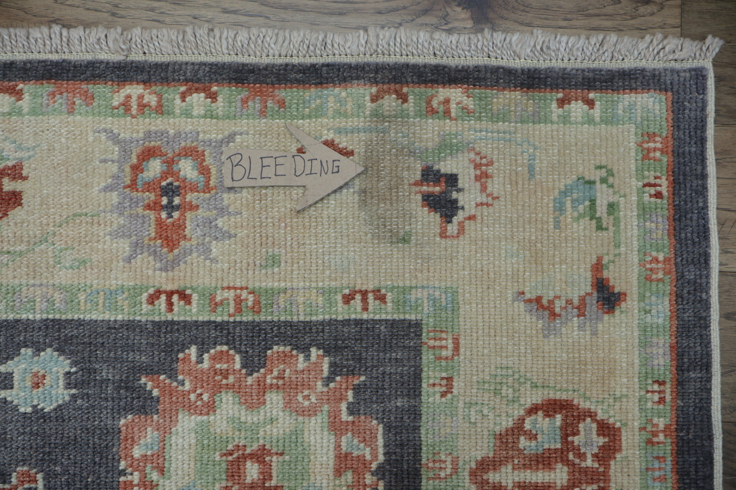 Muted Navy Blue Oushak Turkish Wool Rug with Vibrant Floral Patterns and Border 6x9