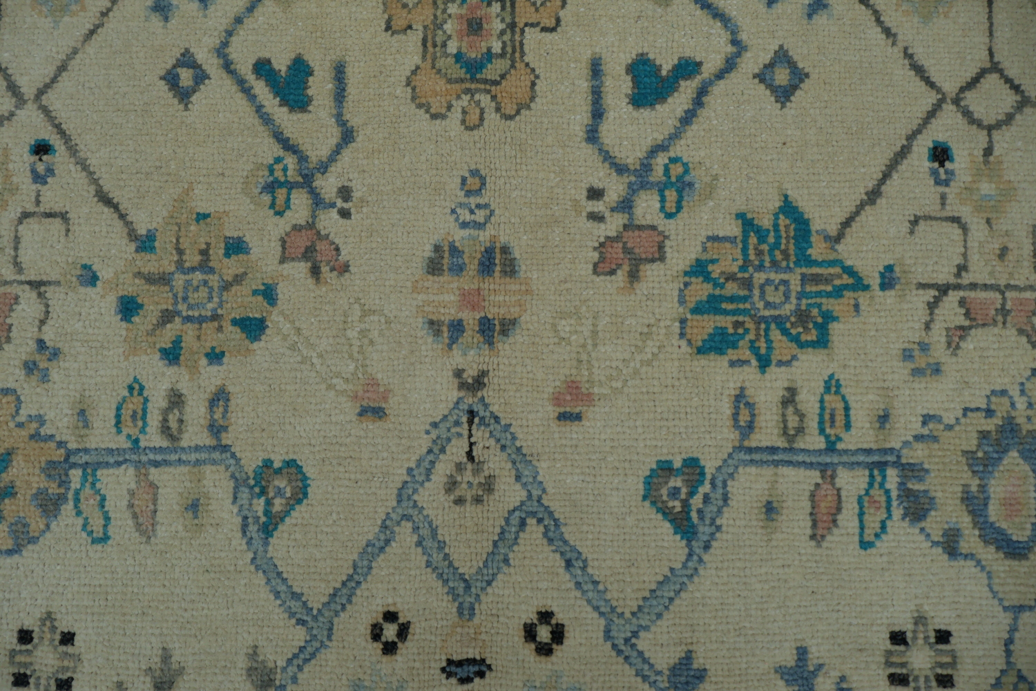 Geometric Beige and Blue Oushak Turkish Rug 5x6