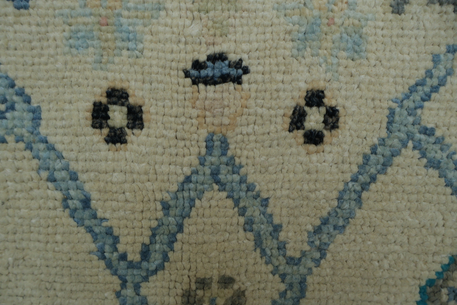 Geometric Beige and Blue Oushak Turkish Rug 5x6