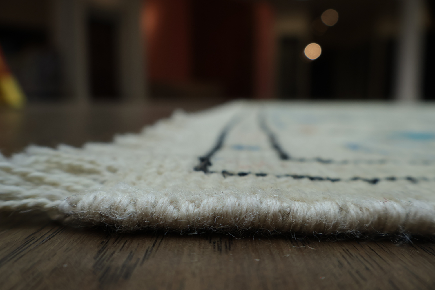 Geometric Beige and Blue Oushak Turkish Rug 5x6