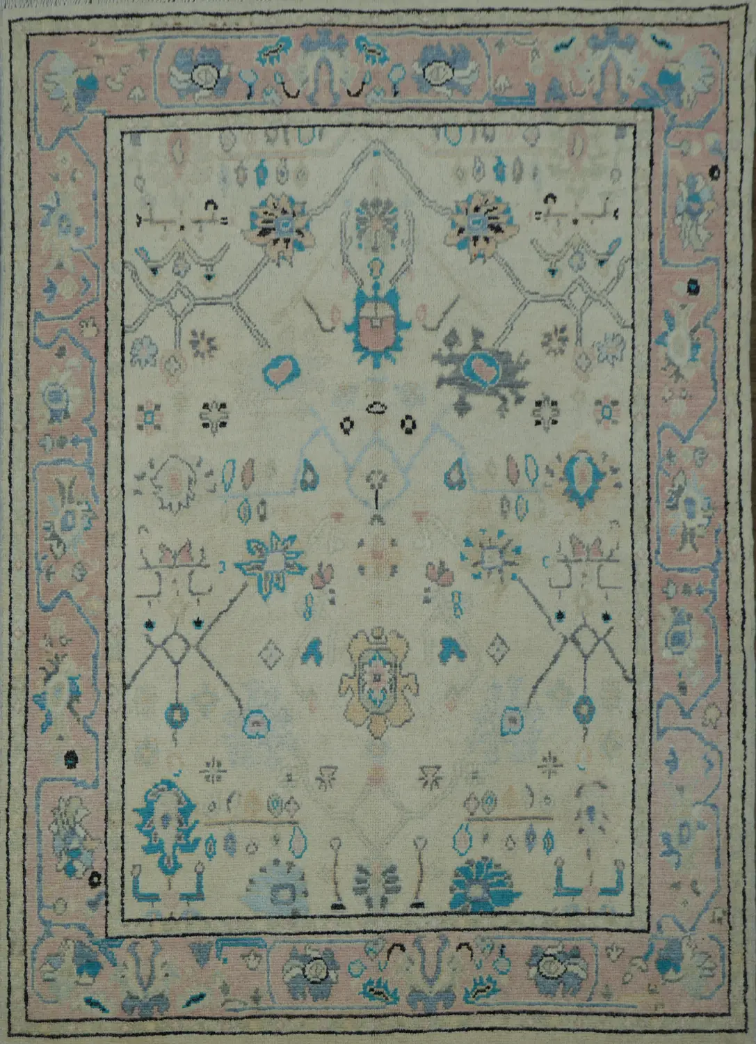 Soft-Toned Beige and Pink Turkish Rug with Classic Oriental Patterns 5x6