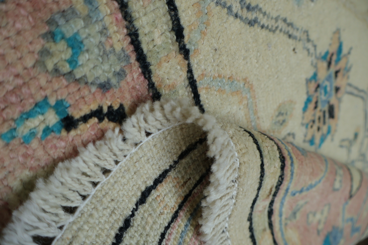 Soft-Toned Beige and Pink Turkish Rug with Classic Oriental Patterns 5x6