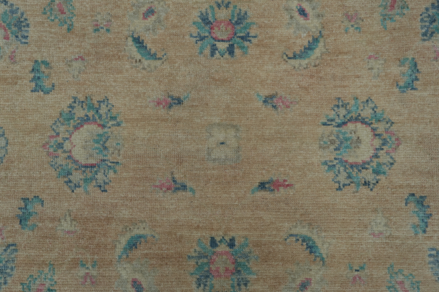 Muted Peach Coral and Turquoise Blue Oushak Turkish Rug 5x6